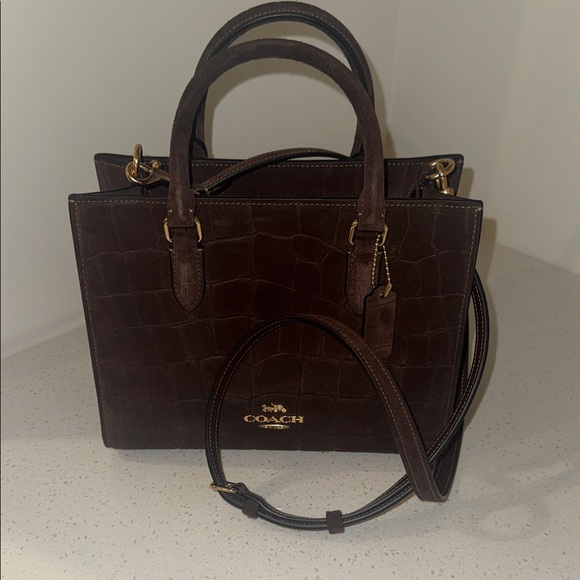 Coach Dark Brown Crocodile Embossed Maggie Tote - Picture 3 of 5